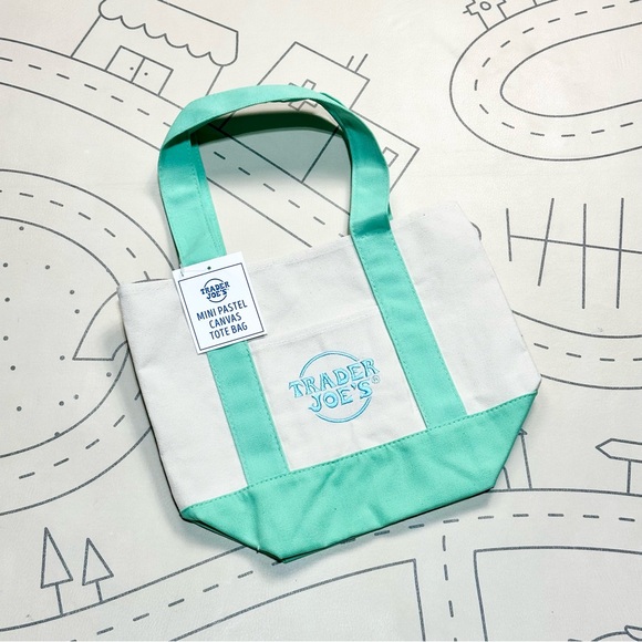 Trader Joe’s Mini Pastel Canvas Tote Bags in Mint Green - Picture 2 of 4